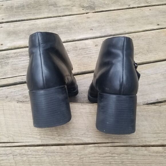 Vintage 90s y2k Bratz Square Toe Chunky Heel Black Leather Ankle Boots Booties 9 - Picture 7 of 9